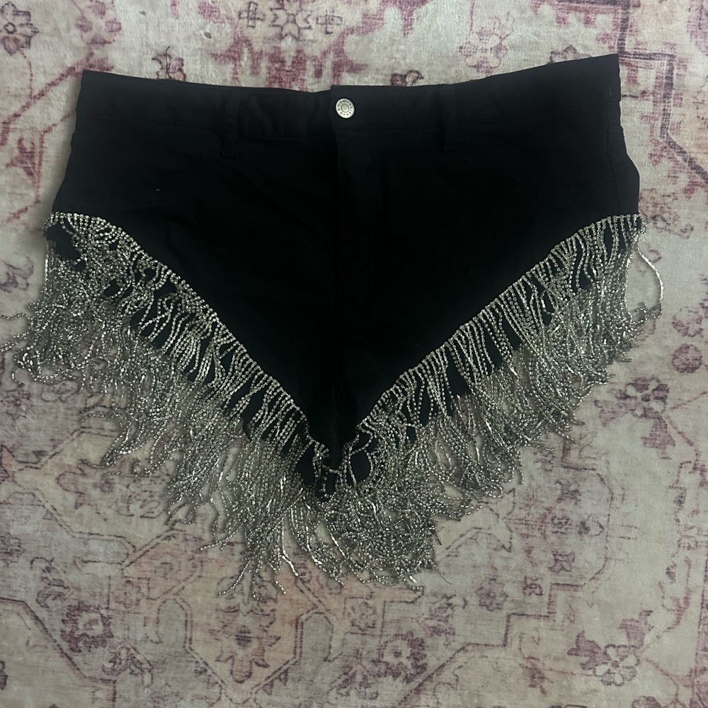 Akira WATERFALL RHINESTONE DENIM bling hight cut daisy duke glam SHORTS size 2x - Picture 5 of 13